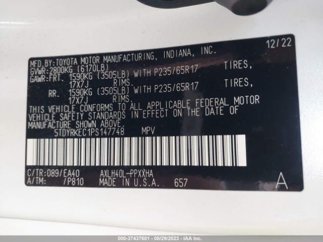 5TDYRKEC1PS147748 Toyota SIENNA XLE