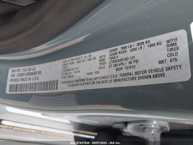 1C6SRFU95MN900189 RAM 1500 Trx