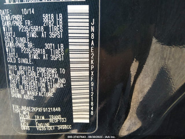 Nissan Quest Sl 2015 JN8AE2KPXF9121848 Image 9