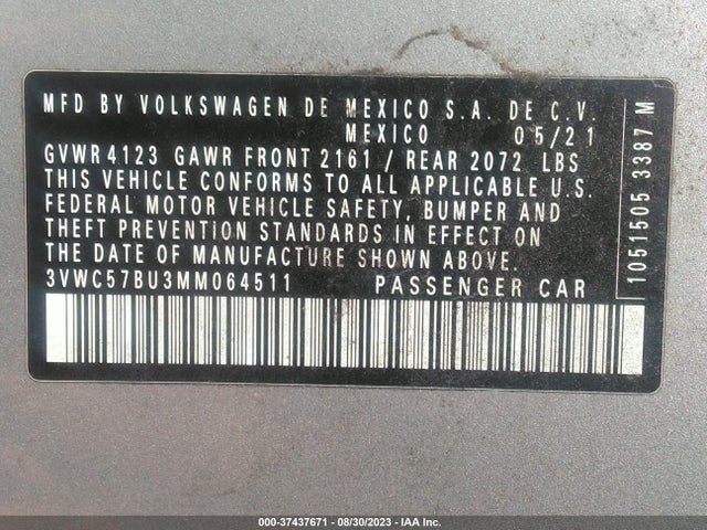 3VWC57BU3MM064511 Volkswagen Jetta S/se/r-line