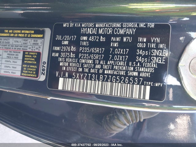 2018 HYUNDAI SANTA FE SPORT 2.4L VIN: 5XYZT3LB7JG526537