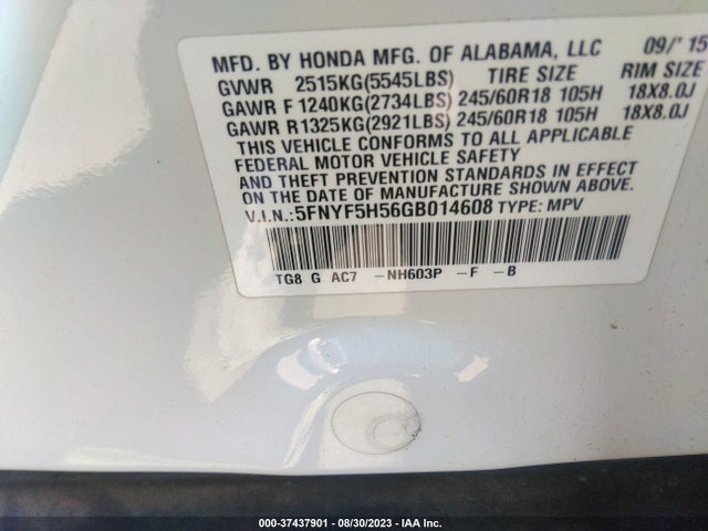Honda Pilot Ex-l 2016 5FNYF5H56GB014608 Image 16