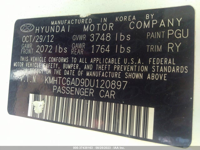 2013 HYUNDAI VELOSTER W/GRAY INT VIN: KMHTC6AD9DU120897