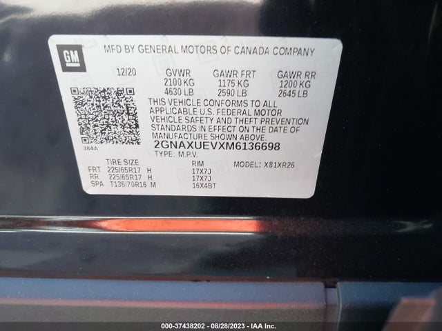 Chevrolet EQUINOX LT 2021 2GNAXUEVXM6136698 Image 9