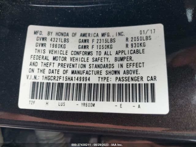 1HGCR2F15HA149994 Honda Accord Sedan Sport Se