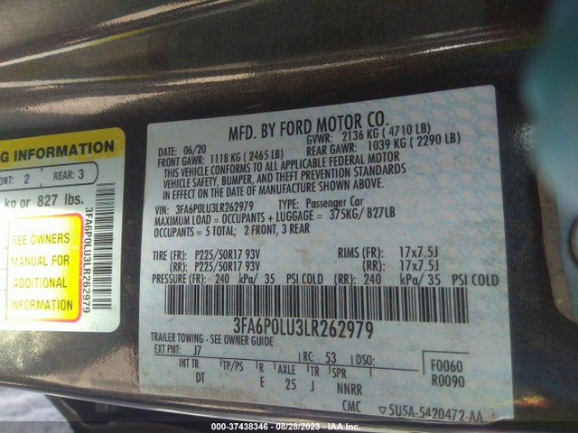 Ford Fusion Hybrid Se 2020 3FA6P0LU3LR262979 Image 9