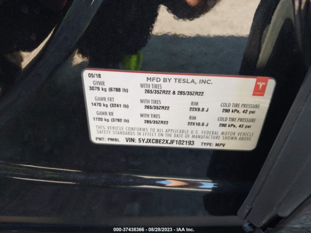 5YJXCBE2XJF102193 Tesla Model X 75d/100d/p100d