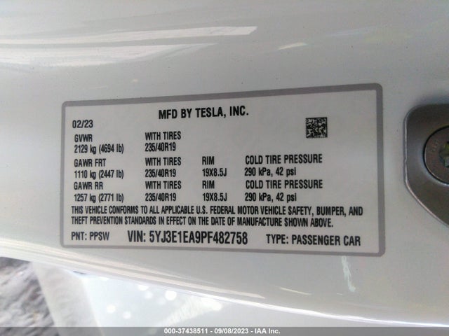 Tesla MODEL 3 2023 5YJ3E1EA9PF482758 Image 9