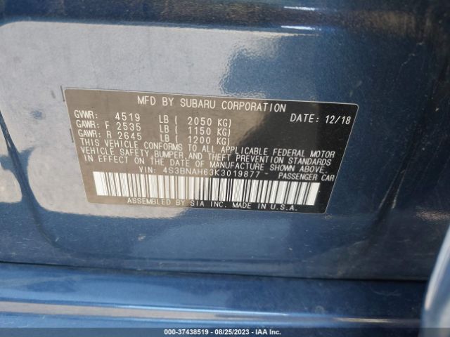 4S3BNAH63K3019877 Subaru Legacy Premium