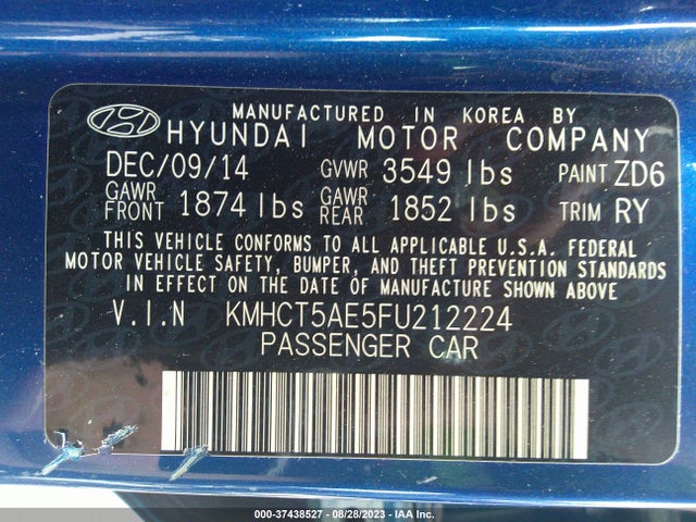 2015 HYUNDAI ACCENT GS VIN: KMHCT5AE5FU212224