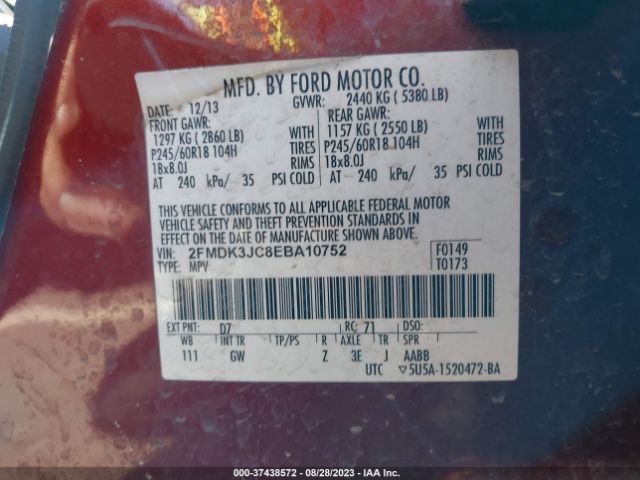 2FMDK3JC8EBA10752 Ford EDGE SEL
