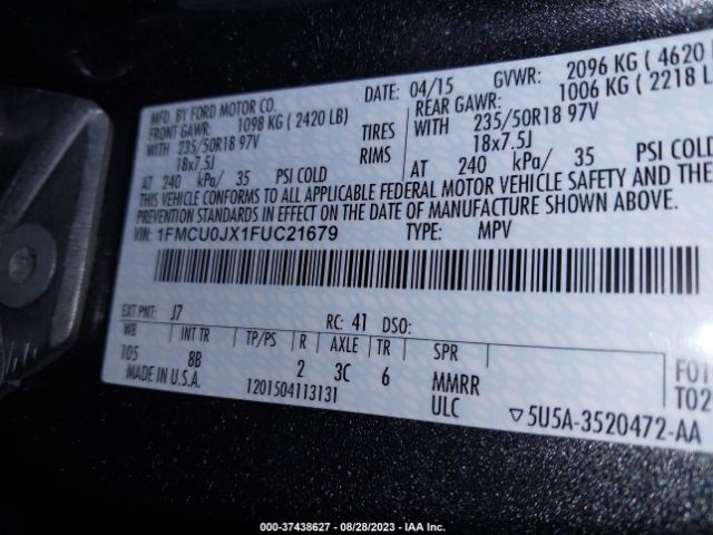 1FMCU0JX1FUC21679 Ford Escape Titanium
