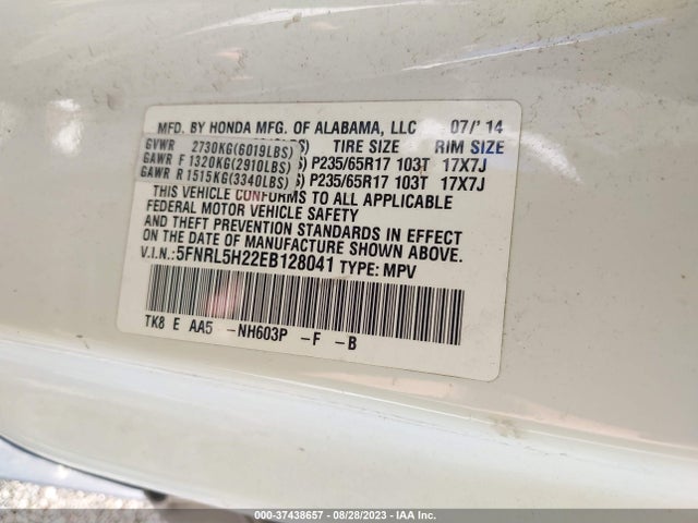 Honda ODYSSEY LX 2014 5FNRL5H22EB128041 Image 9
