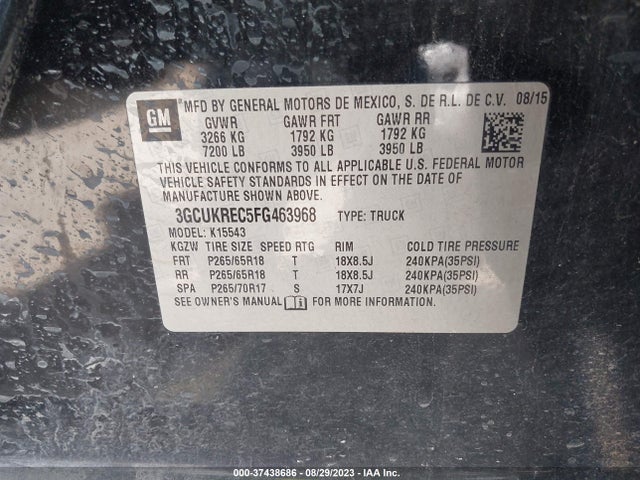 Chevrolet Silverado 1500 Lt 2015 3GCUKREC5FG463968 Image 9