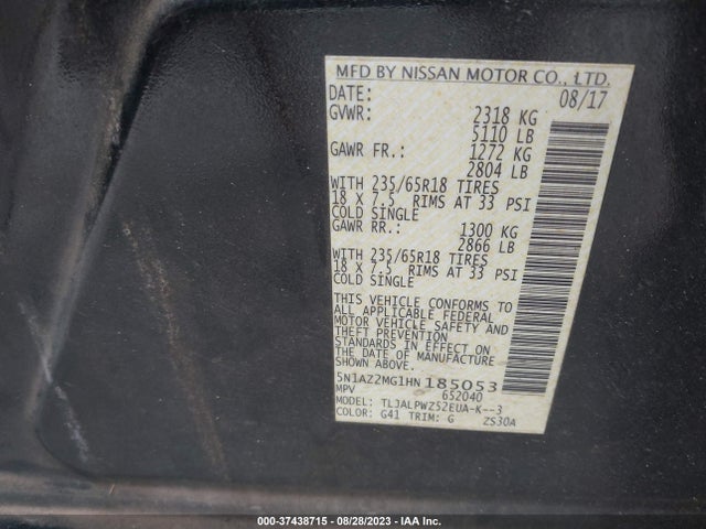 Nissan MURANO S 2017 5N1AZ2MG1HN185053 Image 16