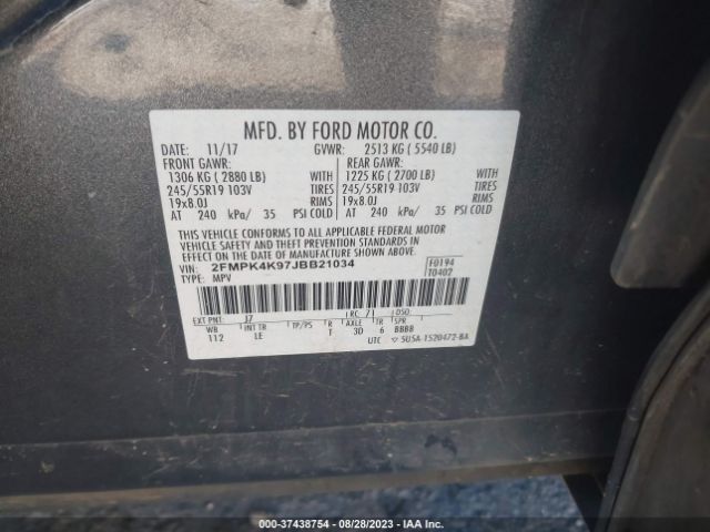2FMPK4K97JBB21034 Ford Edge Titanium