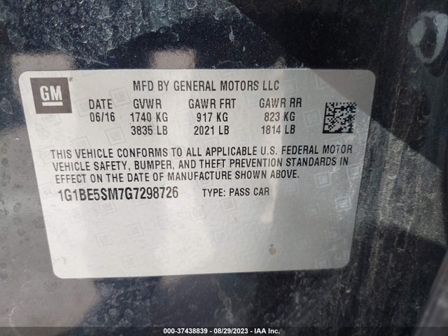 Chevrolet CRUZE LT 2016 1G1BE5SM7G7298726 Image 9