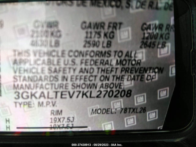 3GKALTEV7KL270208 GMC Terrain Sle