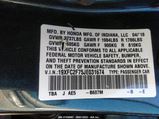 19XFC2F75JE031674 Honda Civic Sedan Ex