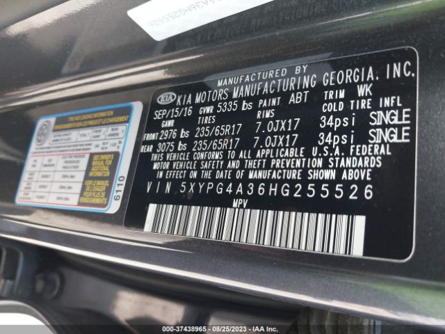 5XYPG4A36HG255526 KIA SORENTO LX