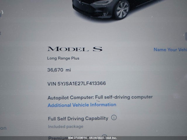 2020 TESLA MODEL S LONG RANGE VIN: 5YJSA1E27LF413366