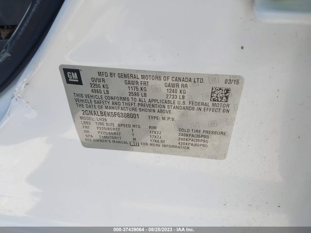 Chevrolet EQUINOX LT 2015 2GNALBEK5F6308001 Image 9