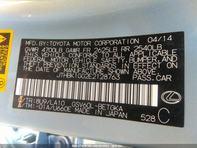 JTHBK1GG2E2128763 Lexus ES 350