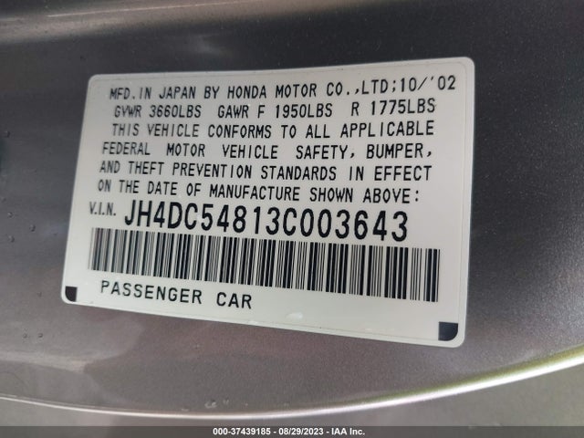 2003 ACURA RSX VIN: JH4DC54813C003643