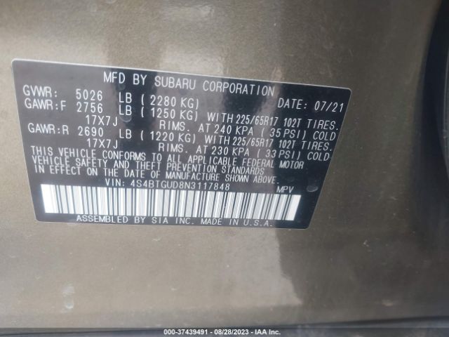 2022 SUBARU OUTBACK 4S4BTGUD8N3117848 Photo 8
