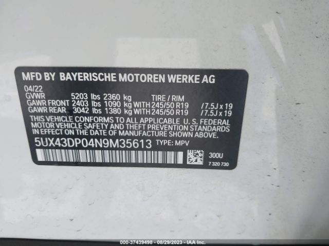 5UX43DP04N9M35613 BMW X3 Sdrive30i