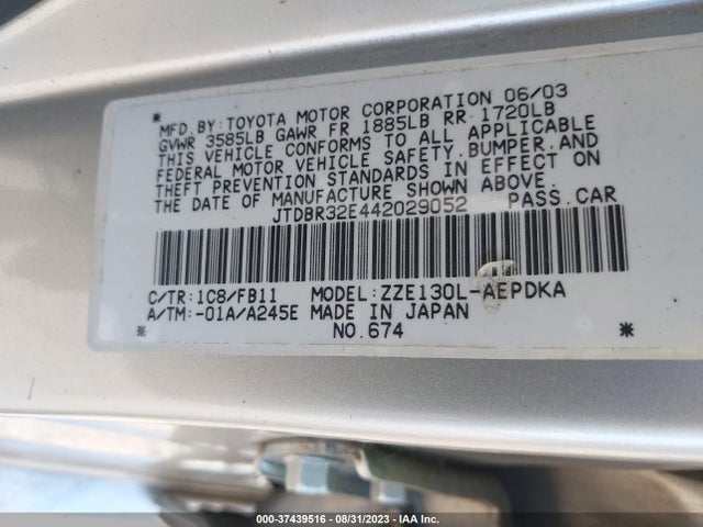 2004 TOYOTA COROLLA CE VIN: JTDBR32E442029052