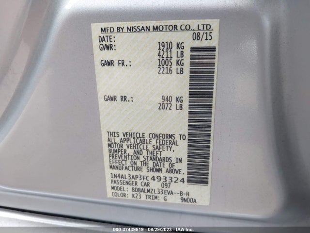 2015 NISSAN ALTIMA 2.5 SV VIN: 1N4AL3AP3FC493324