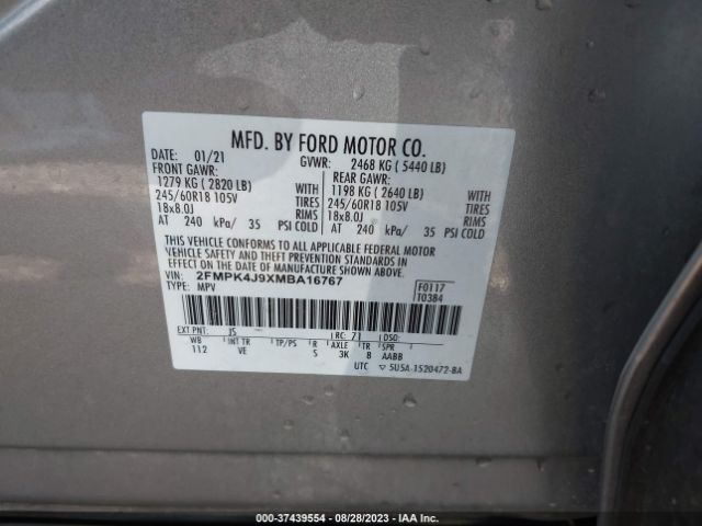 2FMPK4J9XMBA16767 Ford Edge Sel/st-line