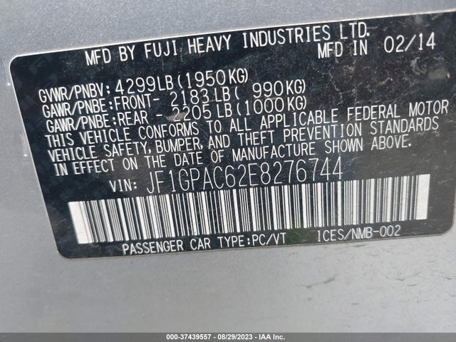 2014 SUBARU IMPREZA 2.0I PREMIUM VIN: JF1GPAC62E8276744