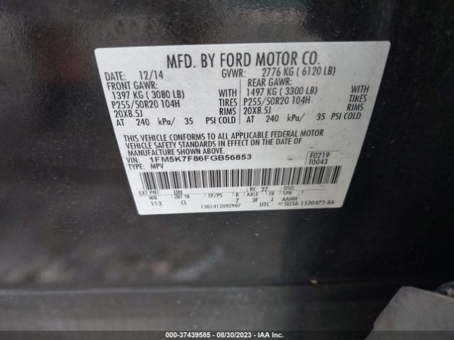 1FM5K7F86FGB56853 Ford Explorer Limited