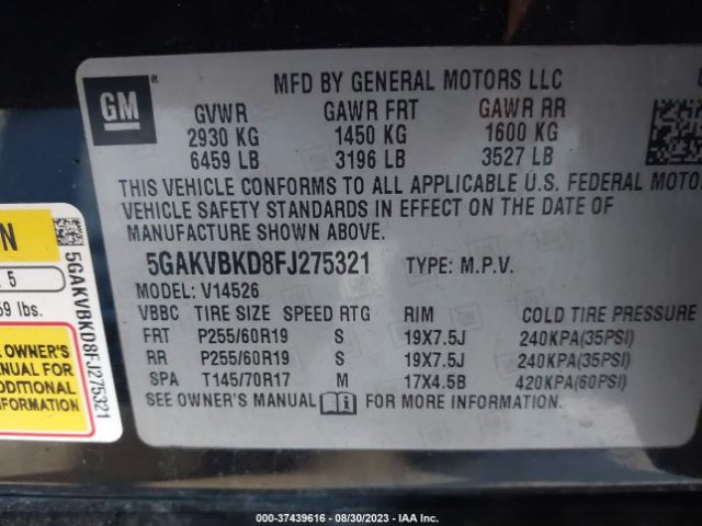 5GAKVBKD8FJ275321 Buick Enclave Leather