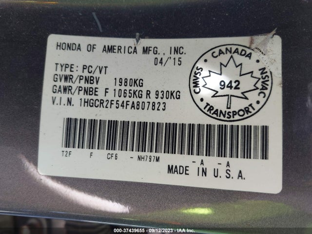 Honda Accord Sport 2015 1HGCR2F54FA807823 Image 9