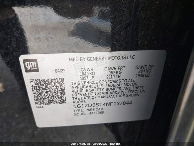 Chevrolet MALIBU LT 2022 1G1ZD5ST4NF137844 Image 9