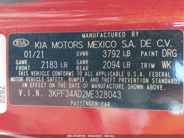 3KPF34AD2ME328043 KIA Forte Gt-line