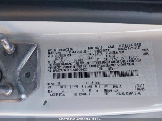 2013 FORD ESCAPE SE VIN: 1FMCU9GX3DUB09426
