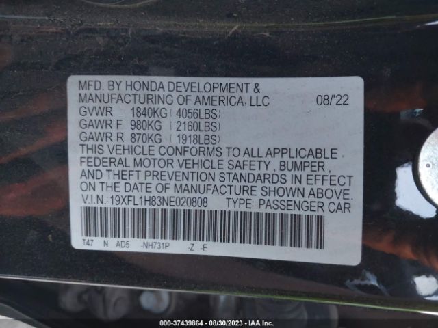 19XFL1H83NE020808 Honda Civic Hatchback Sport Touring