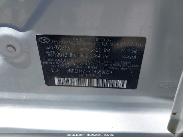 2013 HYUNDAI ELANTRA GLS PZEV VIN: 5NPDH4AEXDH359859