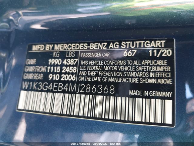 W1K3G4EB4MJ286368 Mercedes-Benz A-class A 220