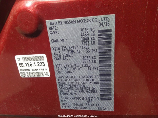 Nissan ROGUE SV 2016 5N1AT2MT9GC845719 Image 9