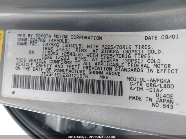 2002 LEXUS RX 300 VIN: JTJGF10U220121876