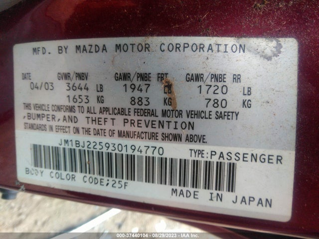 2003 MAZDA PROTEGE DX/LX/ES VIN: JM1BJ225930194770