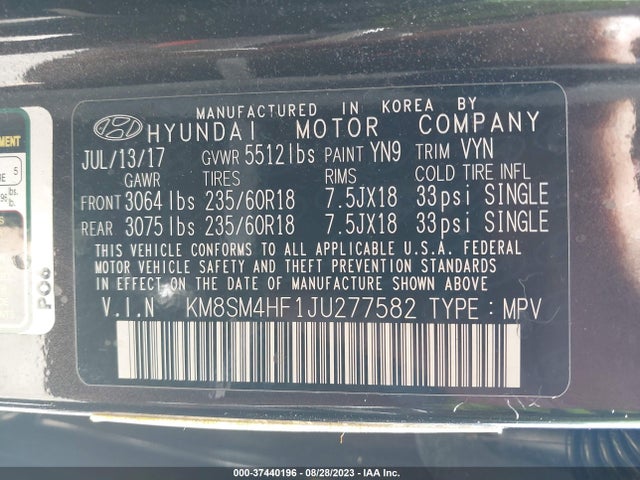 Hyundai Santa Fe Se 2018 KM8SM4HF1JU277582 Image 14