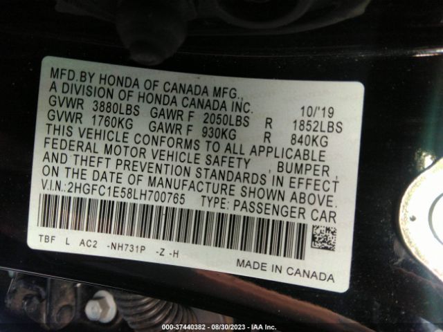 2HGFC1E58LH700765 Honda CIVIC SI SEDAN