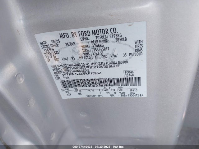 2005 FORD F-150 XLT/LARIAT/KING RANCH VIN: 1FTPW125X5KF15952