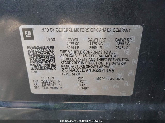 Chevrolet EQUINOX LT 2018 2GNAXJEV4J6351455 Image 9